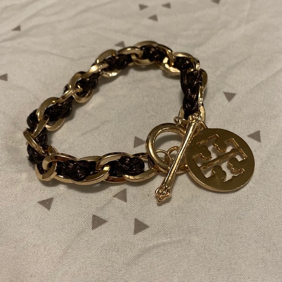Tory Burch Gold Tone & Leather Toggle Bracelet - Picture 2 of 6